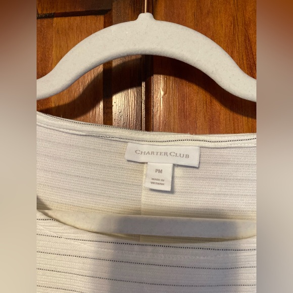 Charter Club Petites Striped Textured Knit Top Faux Button Back Shirt Medium PM - Picture 3 of 4